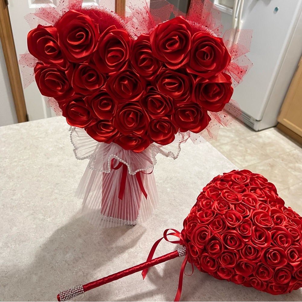 Heart-Shaped Red Rose Bouquet and Wand